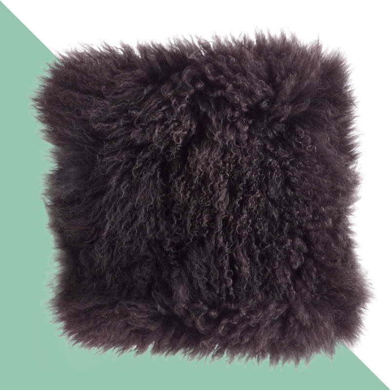 Coussin décoratif carré avec sa housse en laine d'agneau Iyana, Gris foncé, Carré 20 po