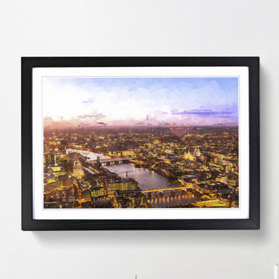 The Thames River & London Skyline in Abstract - Picture Frame Graphic Art Print on MDF