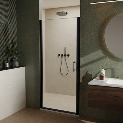 72 In. H Semi-Frameless Pivot Shower Door in Matte Black With Clear Glass