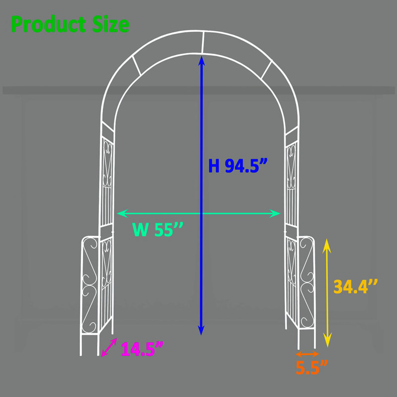 Arche de jardin en métal l 55 po x H 94,5 po, Blanc, crème