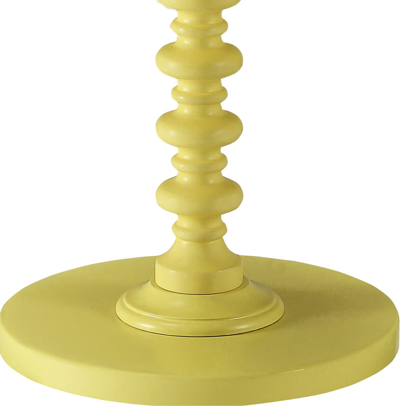 Yellow Round Wooden Side Table With Fine Pedestal For Decoration Decorative Wood Home, Yellow