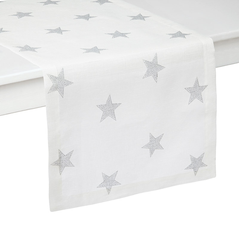Starry Night Geometric Table Runner, 128" L x 16" W, Silver