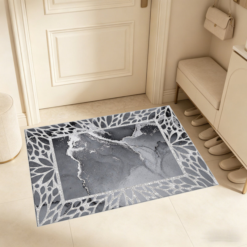 Grey Silver Marble Frame carpet-easy to clean, machine-washable, soft and comfortable; suitable for door mats, kitchens, living rooms, bedrooms, corridors, and laundry areas. Easy to clean, durable carpet for home decoration.