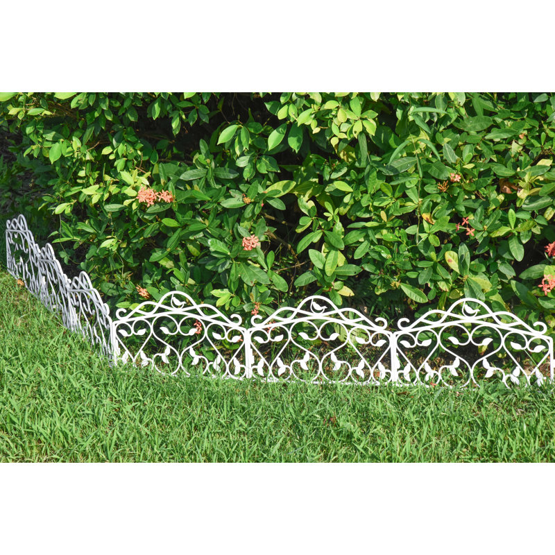 Bordure de jardin Evelyne: motif de feuilles et d'oiseaux, Blanc, 16