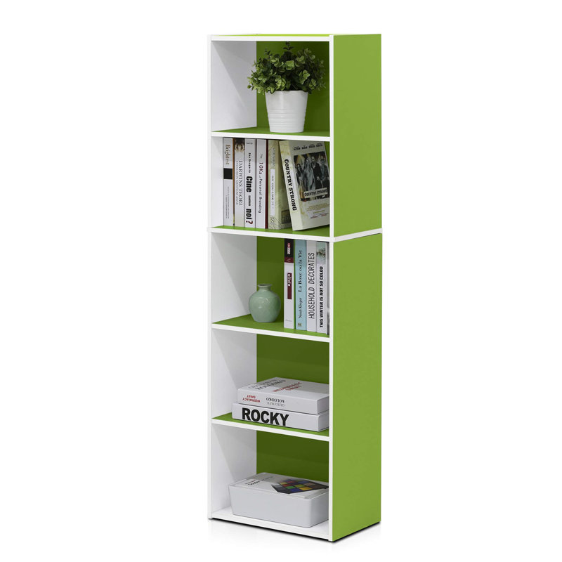 5-Tier Reversible Color Open Shelf Bookcase, White/Pink, Green/White