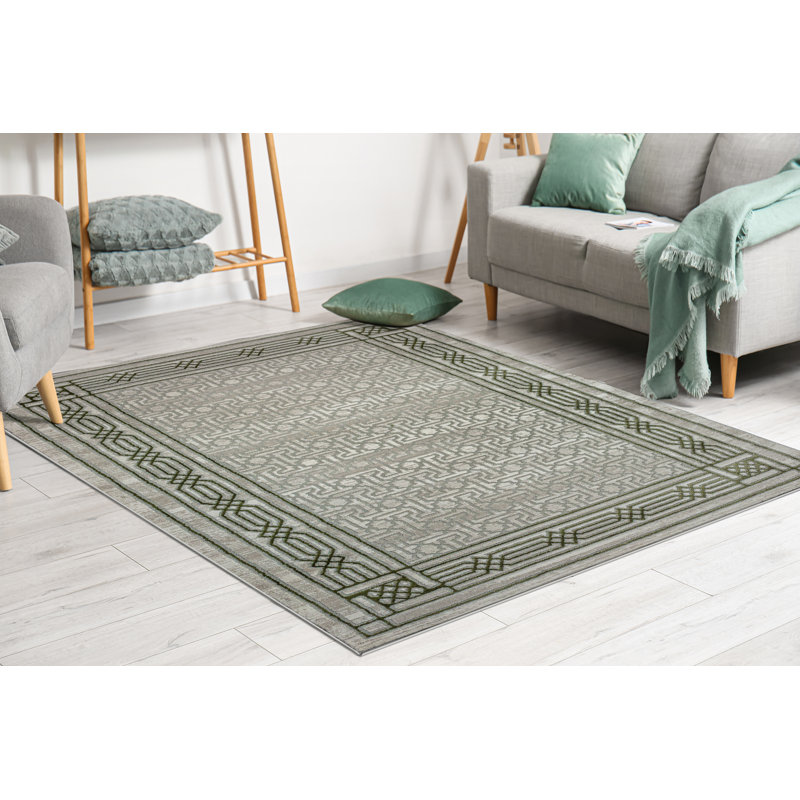 Davide Transitional Bordered Green Area Rug, Rectangle 3' x 5'