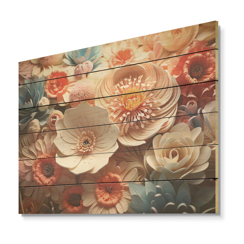 Blue And White Coral Underwater Bouquet - Coastal Coral Under Water Wood Wall Art On Natural Pine Wood, 10" H x 20" W