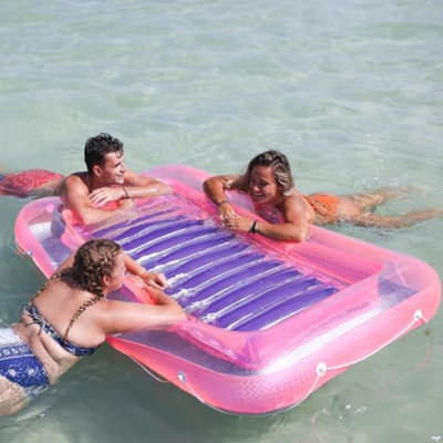 Suntan Tub, Classic Inflatable Tanning Lounge Float With Adjustable Pillow, 71" Long - Outdoor Floating Lounger For Lake, River, Beach & Swimming Pool, Includes Rope Surround & Repair Patch