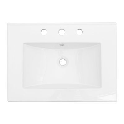 Dessus de meuble-lavabo en céramique 24 po x 18 po en blanc - teinté, système de trop-plein, 3 trous de robinet, grande résistance de la pièce, design, spacieux