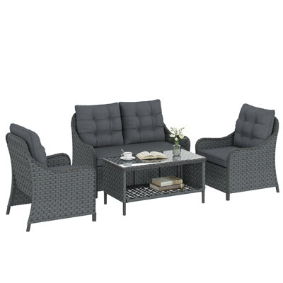 Outsunny 4 Piece Rattan Garden Furniture Set Garden Sofa Set Dark Grey