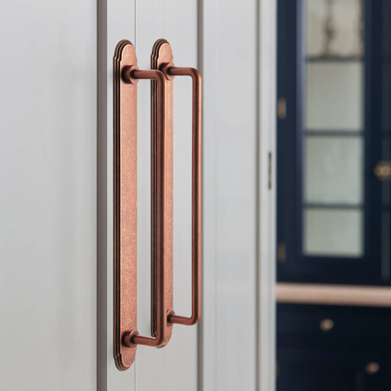 Delicate Bar Pull Handle With Backboard, 5", Antique Copper