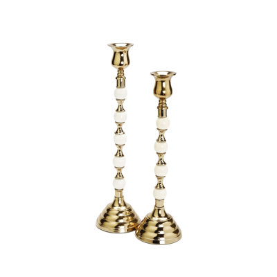 Classic Touch Ceramic Tabletop Candlestick In Gold