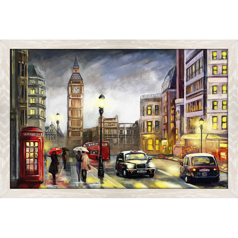 «London Streets», reproduction encadrée, H 27,5 po x l 39,5 po x P 0,75 po, Cadre crème délavé