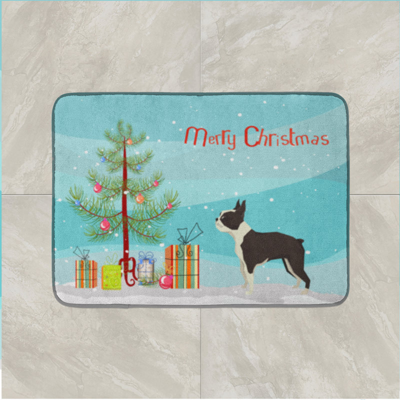 Memory Foam Non-Slip Bath Rug, Black Boston Terrier