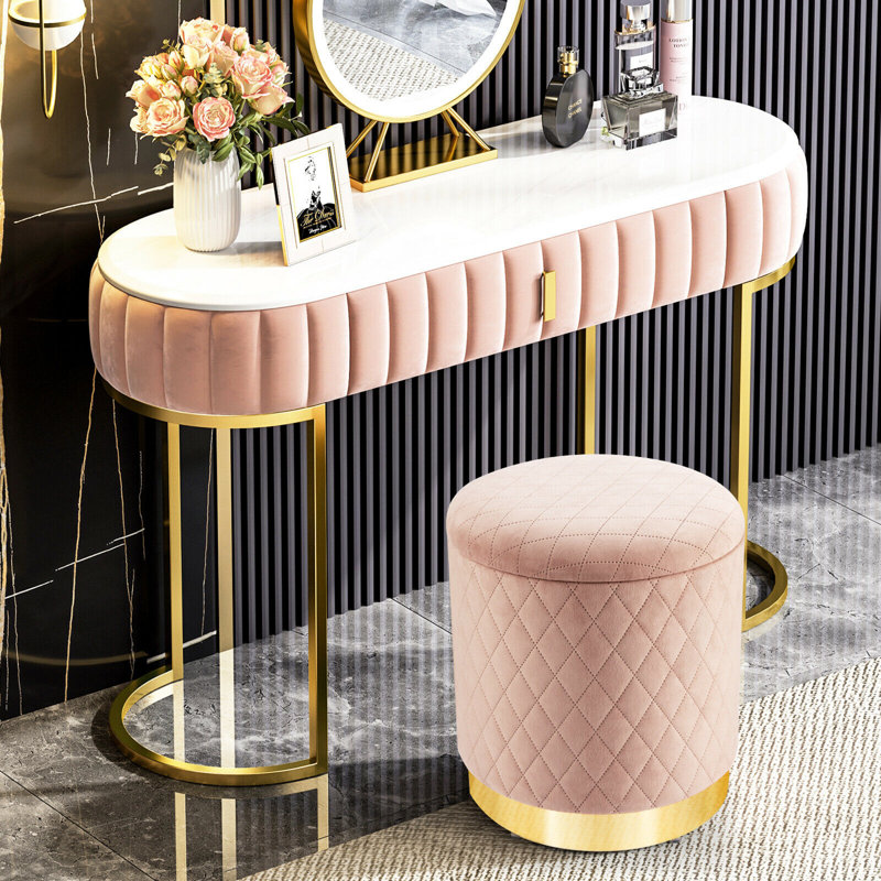 Repose-pieds avec rangement 14 po, Velours rose