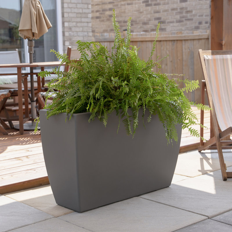Graphite Grey Contemporary 36" Trough Resin Planter with Self-Watering Feature
