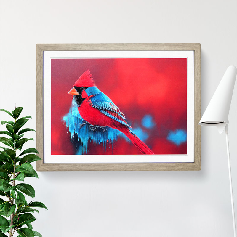 Cardinal Bird Vol.16 - Single Picture Frame Print, 25cm H x 34cm W x 2cm D, Oak Framed