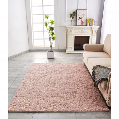 Tapis luxueux en similifourrure rose doré et doré lavable à la machine Luxury