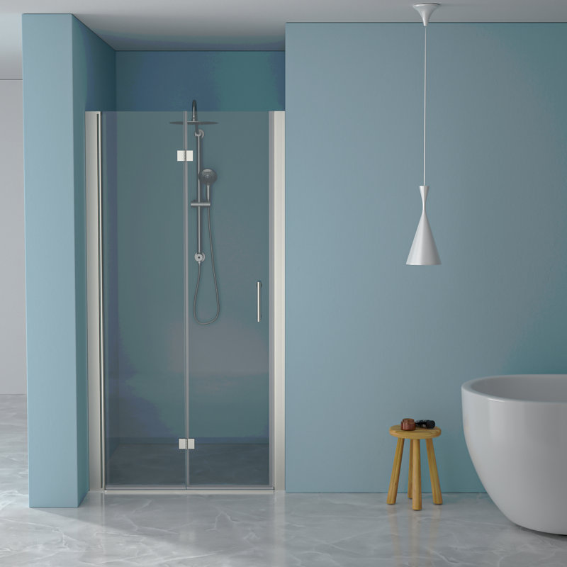 34"W X 72"H Fold Frameless Shower Door With Tempered Glass, Brushed Nickel