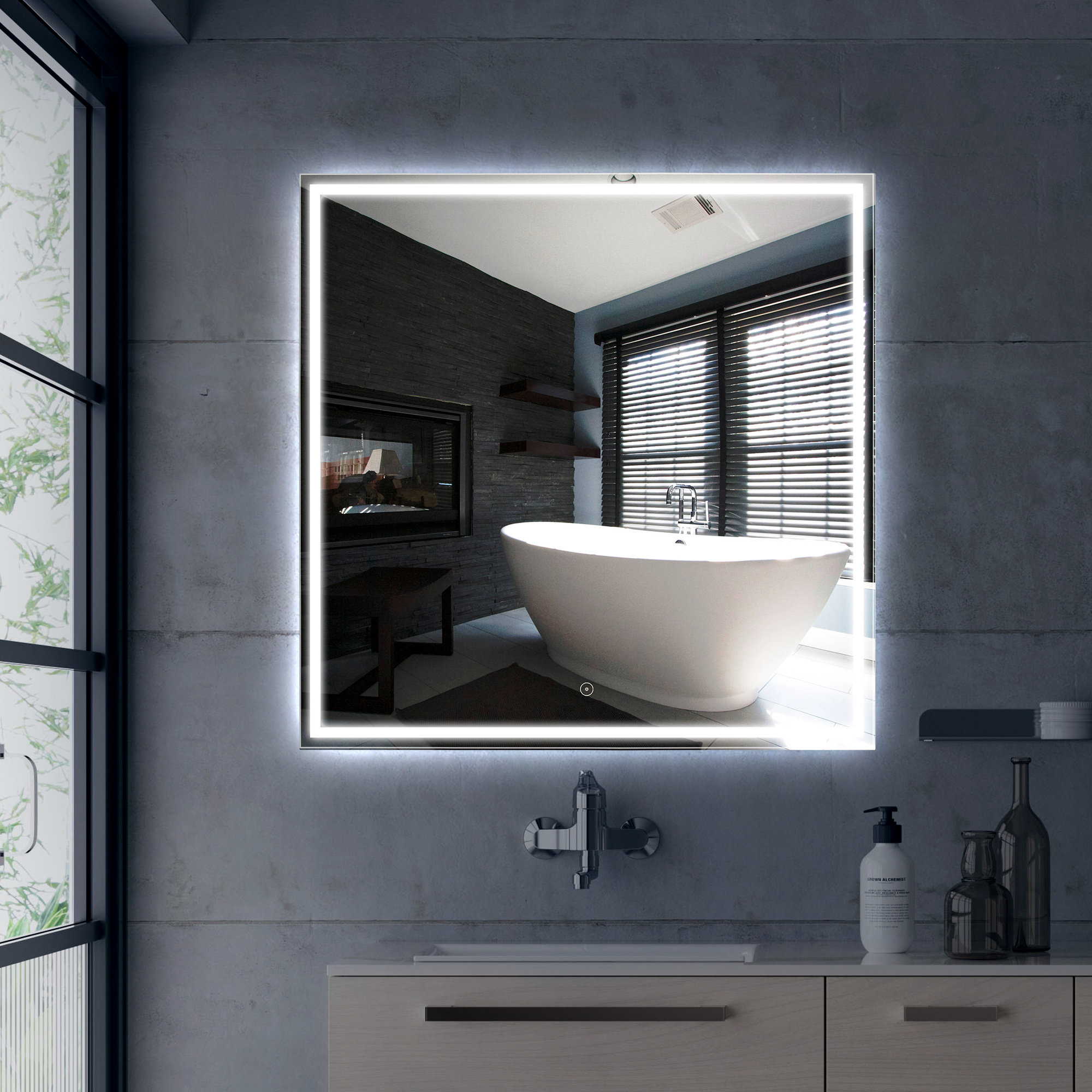 Orren Ellis Square Dimmable Backlit LED Bathroom Vanity Mirror | Wayfair