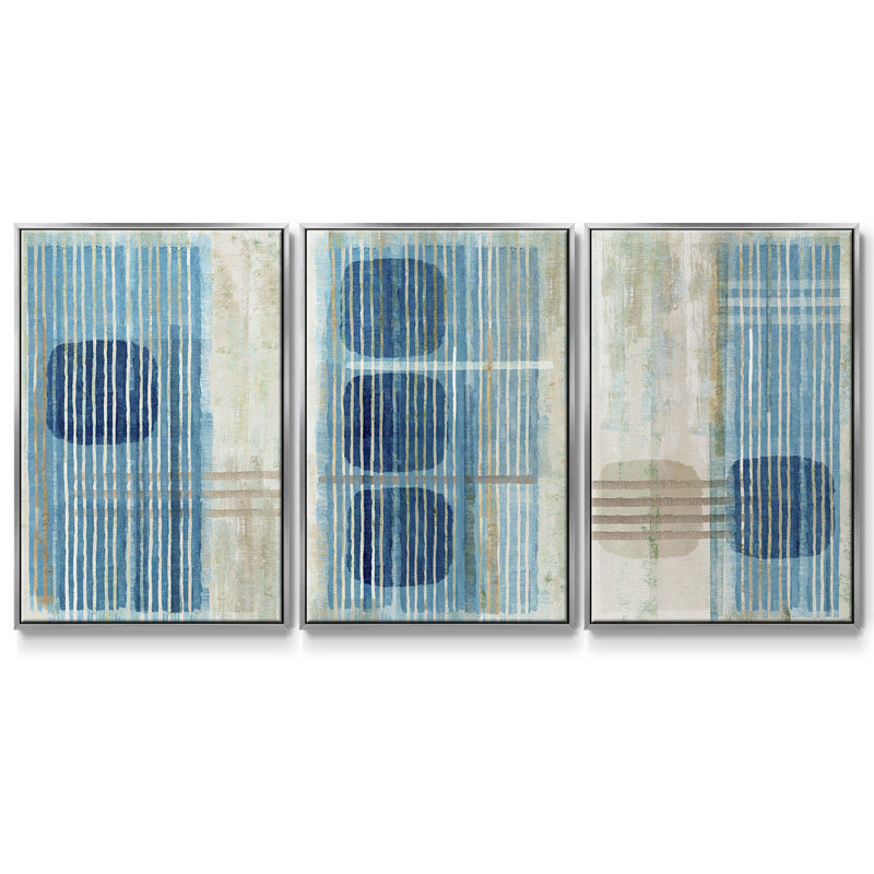 Blue Blue Horizon I, ensemble de 3 toiles encadrées, H 27 po x l 54 po, Argent