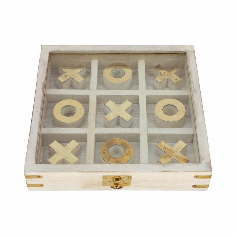 Modern Tic Tac Toe Tabletop Game for Living Room - Decorative Classic Game for Coffee Table Decor or Family Game Night - 8", White & Gold