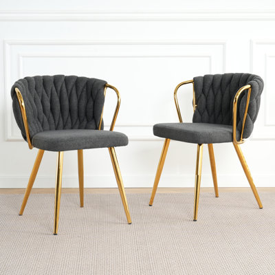 Chaise de salle à manger moderne simple en lin, chaise de bureau pour étudiant à dossier de tabouret de chambre à coucher à la maison, pieds de chaise en métal, convient pour la salle à manger, la cuisine et la chambre à coucher (ensemble de 2)