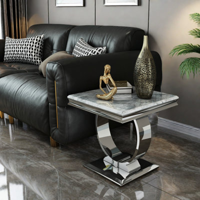 Grey End Table With Silver Mirror Base by Ivy Bronx