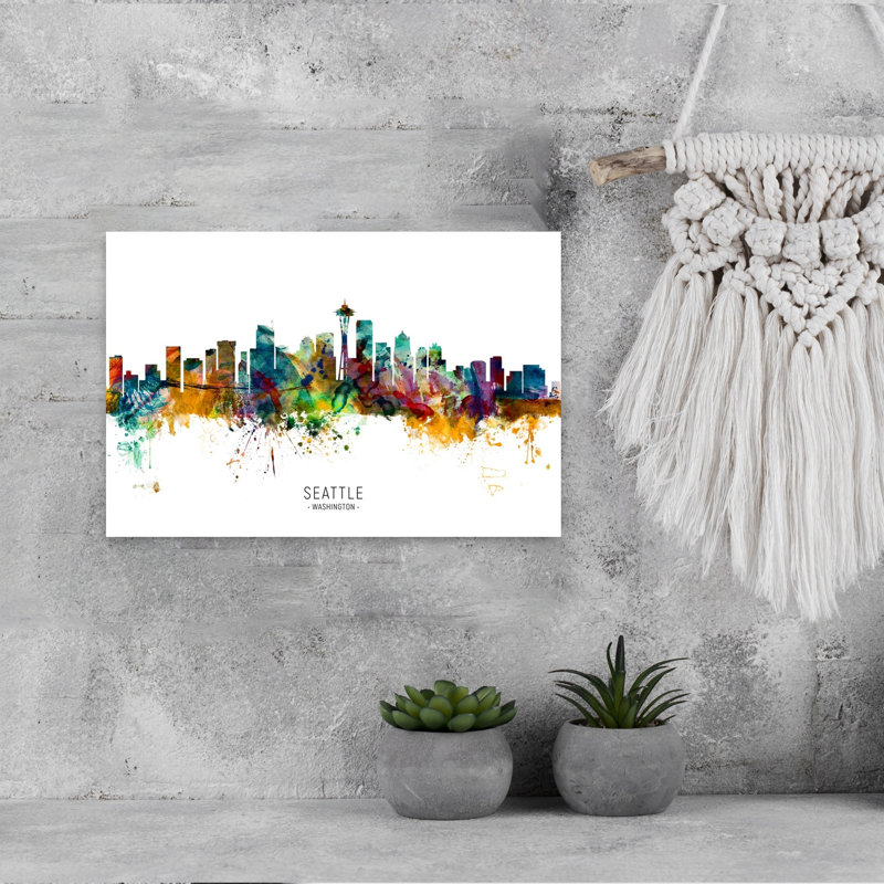 «Vibrant Seattle Skyline», art contemporain urbain, H 12 po x l 18 po