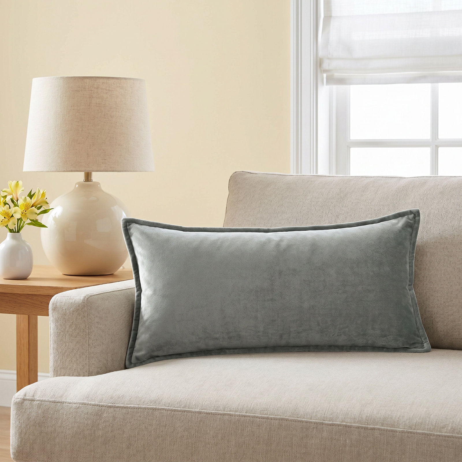 Norwin Cotton Pillow Cover, Down, Rectangle 12"H x 30"W, Sage