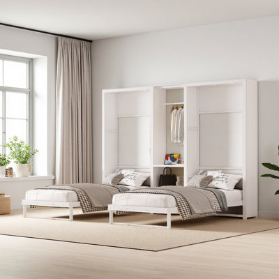 Twin Size Murphy Bed With Shelves, Metal Wall Bed With Foldable And Space-Saving Design