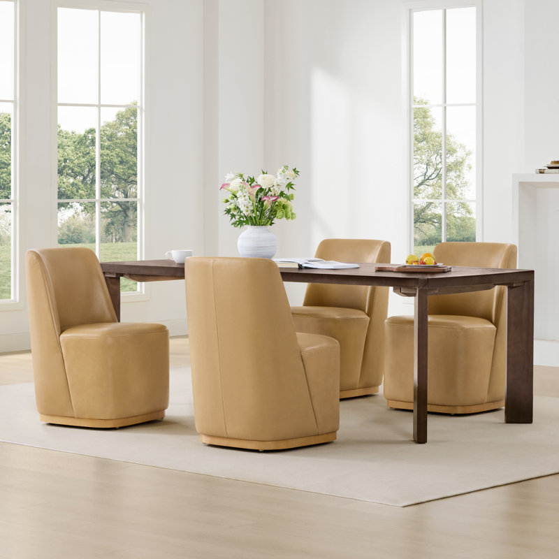 Chaises de salle à manger rembourrées Geelt, Cuir véritable sable brun