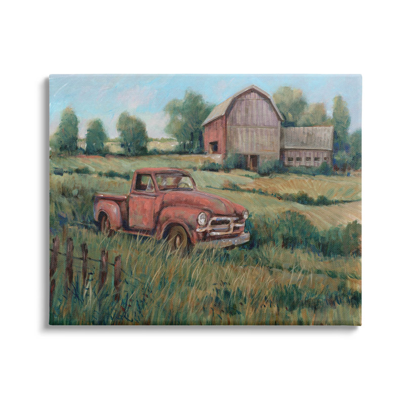 «Peaceful Farmland Truck Barn Scene» par Tim Ottoole - peinture sur toile tendue, H 16 po x l 20 po x P 1,5 po