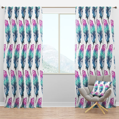 Hand Drawn Feathers Isolated - Modern Curtain - Velvet Room darkening - 1 panel