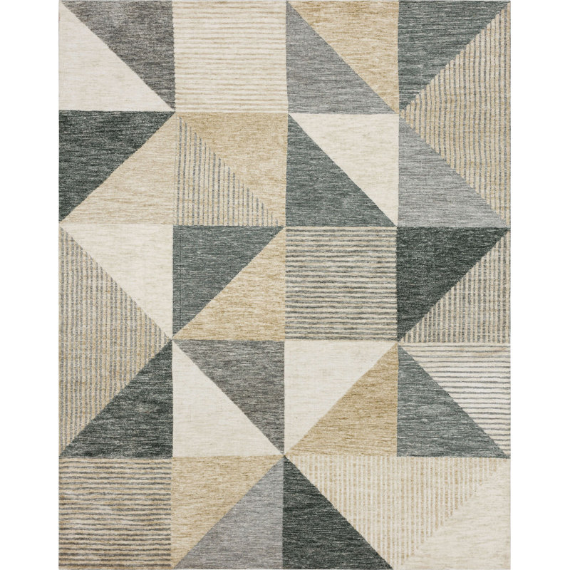 Tan Geometric Flat Woven Synthetic Rectangular Area Rug