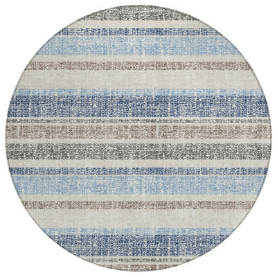 Machine Washable Indoor/Outdoor Xhevrie Navy Rug