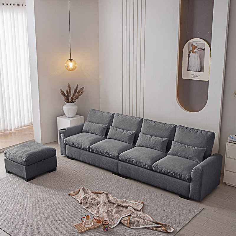 Modern Modular L Shaped Sofa Couch With Reversible Ottoman