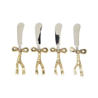 Bow Handle Cheese Spreader Set (Set of 4 pcs) – Stainless Steel Cheese Cutlery with Sculptural Design for Charcuterie Boards and Entertaining