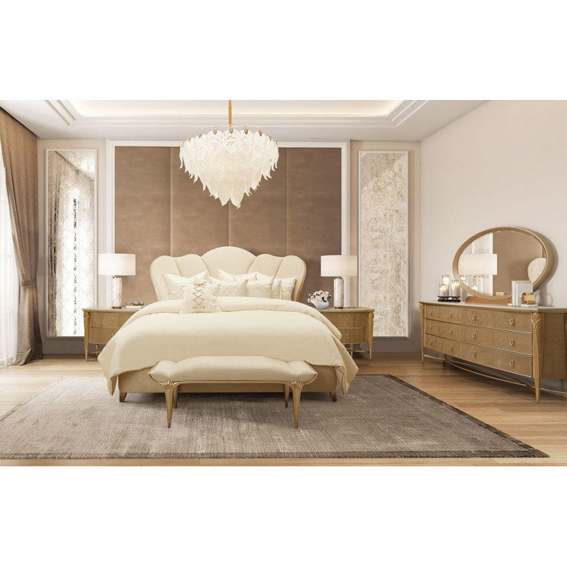Villa Cherie Velvet Channel Tufted Bed, King