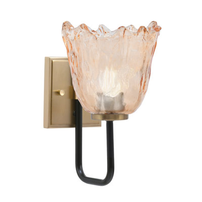 Aric Wall Sconce, Matte Black & New Age Brass Finish, 7" Amber Lava Glass