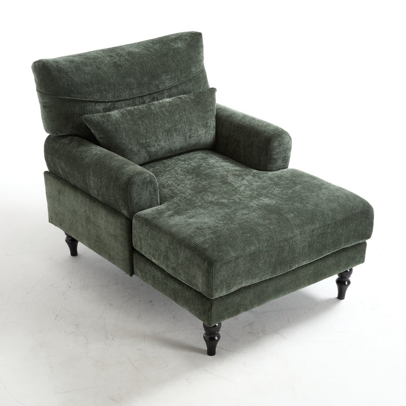 52"l Upholstered Chenille Lounge Chaise Chair, Green