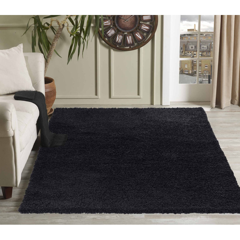 Esterly Shaggy Black Area Rug, Rectangle 60 x 110cm