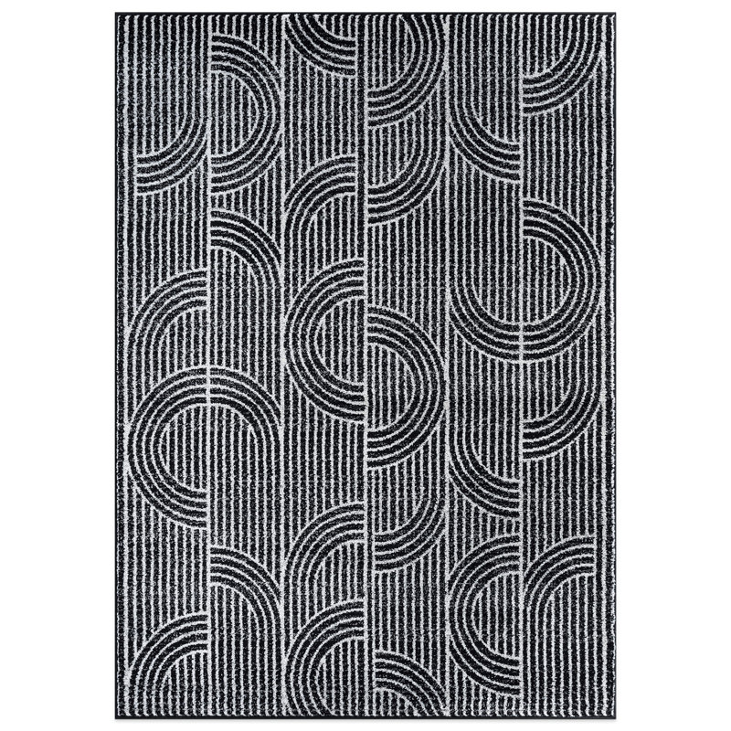 Rambo Modern Arch Pattern Stripe Area Rug Black/Ivory/Gray, Rectangle 8' x 10'