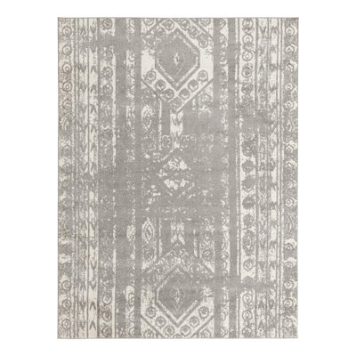 Tapis Bungalow Rose Zal Lennon gris et ivoire