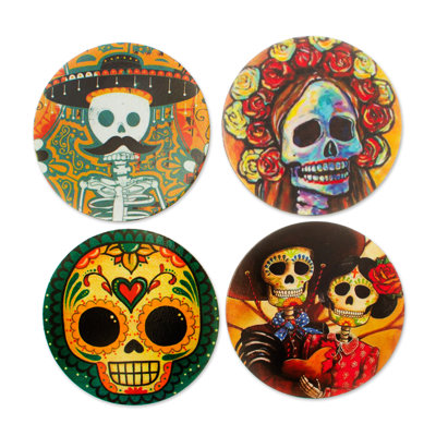 Ordella Wood Round 4 Piece Coaster Set