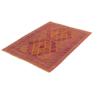 Tapis mauve noué à la main de conception unique 4 pi 7 po x 6 pi 2 po Jesseray