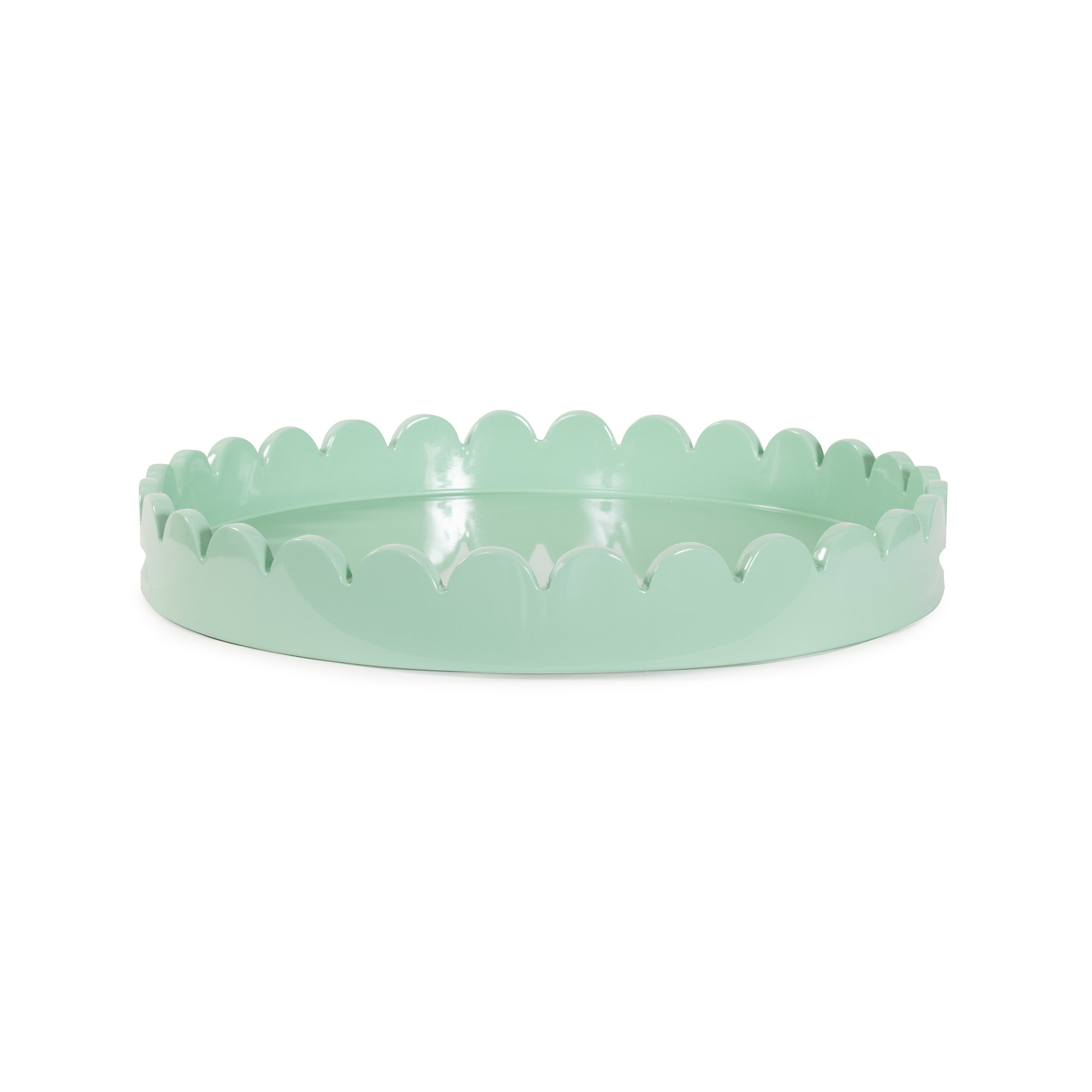 Effa Hand-Crafted Round Scalloped Wood Tray, Mint Green