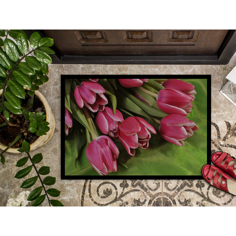 Tapis de porte antidérapant Pink Tulips, Rectangle 2 pi x 3 pi