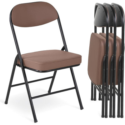 Chaises pliantes avec coussin, ensemble de 4 chaises pliantes rembourrées avec structure en métal durable, aucun assemblage requis pour la fête et la maison - brun