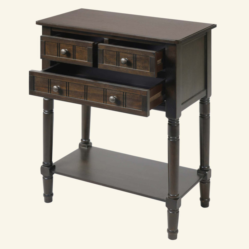 Console étroite, canapé mince avec trois tiroirs de rangement et tablette inférieure